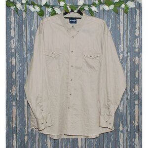 Wrangler Western Workwear Men's Shirt Size XXL Tan Brown Button Down Long Sleeve